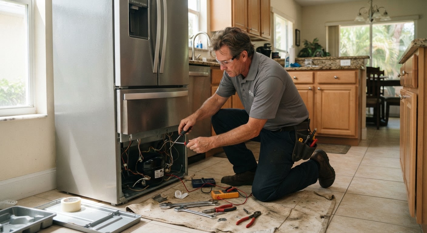 Appliance repair technician working in a St. Petersburg, FL kitchen